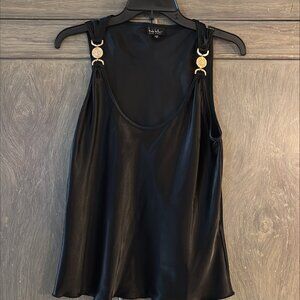 Black and gold silk shirt sleeve tank top